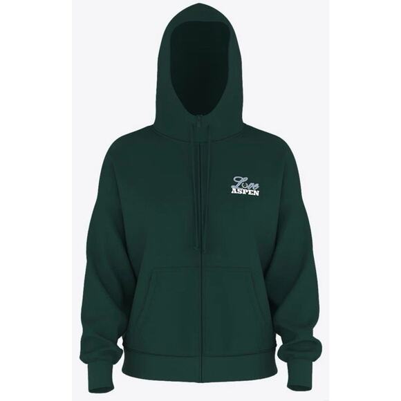 Victoria's Secret PINK XXL Ivy Fleece Campus Full-Zip Hoodie Deep Forest Aspen - Picture 3 of 6